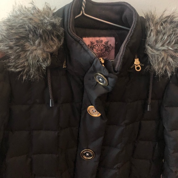 Juicy Couture Coat  Black Puffer Jacket Hooded Fur - Picture 10 of 10